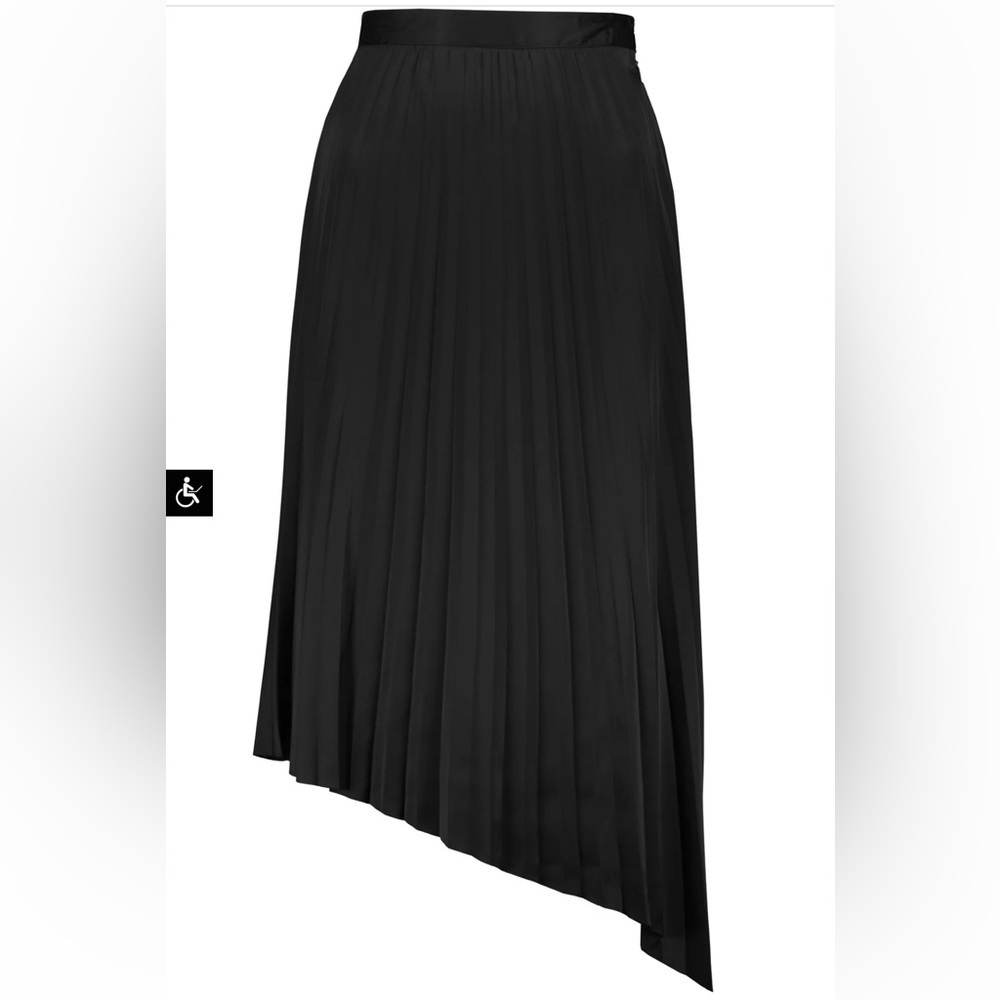 NWT Bishop + Young Black Ribbed Pleated Asymmetrical Midi Skirt Size Small